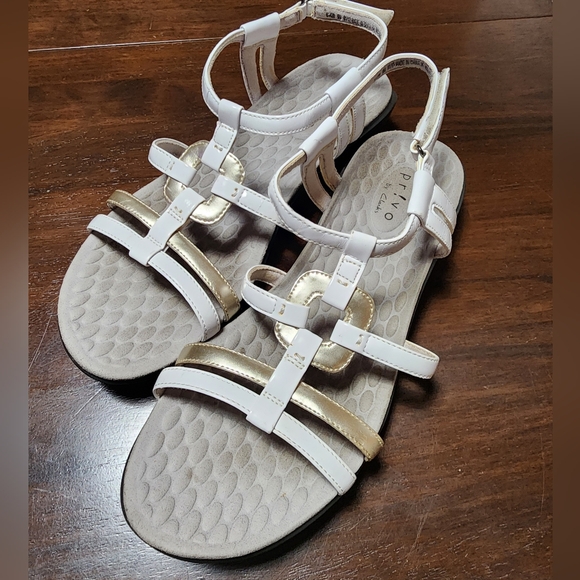 Clark Privo Gold And White Strappy Slingback Sandals - Picture 1 of 14